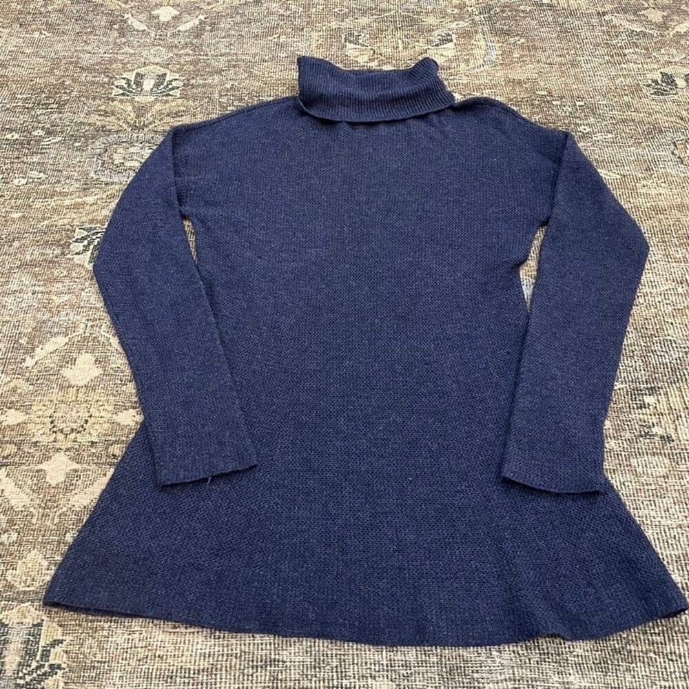 Eileen Fisher M Navy Wool Angora Cashmere Blend Turtleneck Tunic Sweater
